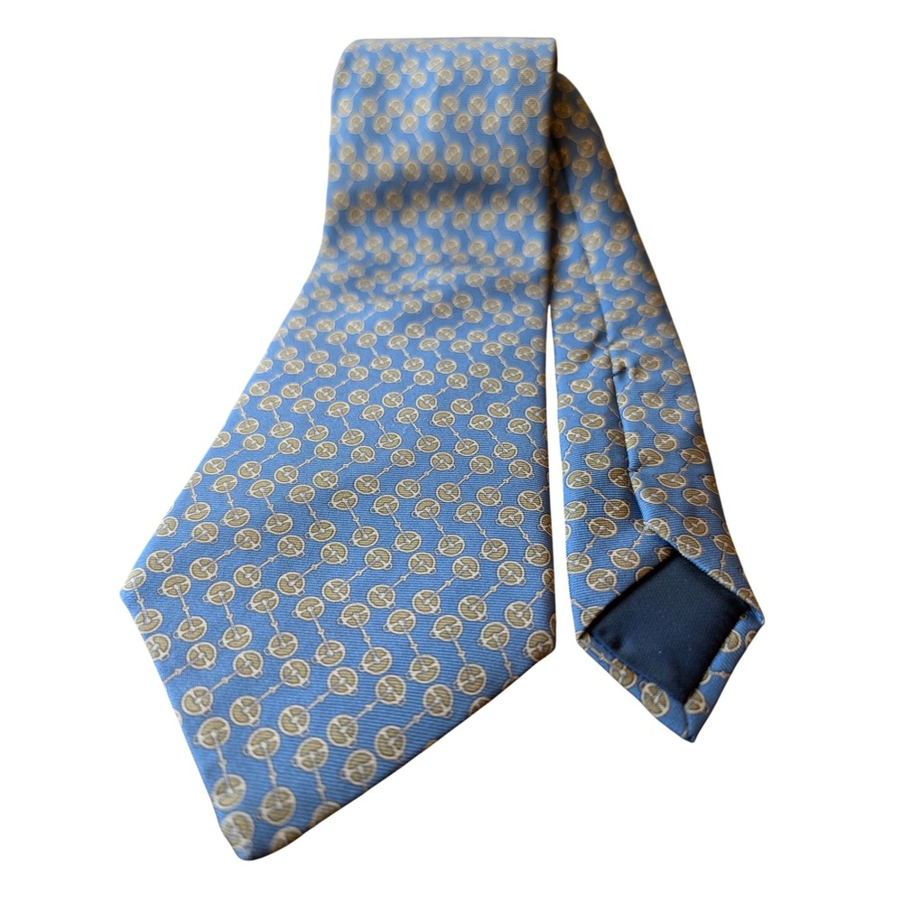 Lanvin Paris Silk Tie Blue Gold Snaffle‎ Bit Pattern Made in France Men